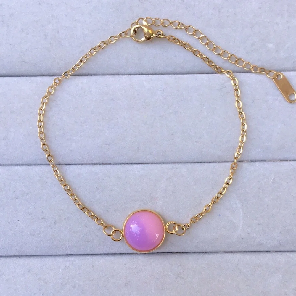 Pink-Purple Ombre + Gold Pendant Boho Bracelet